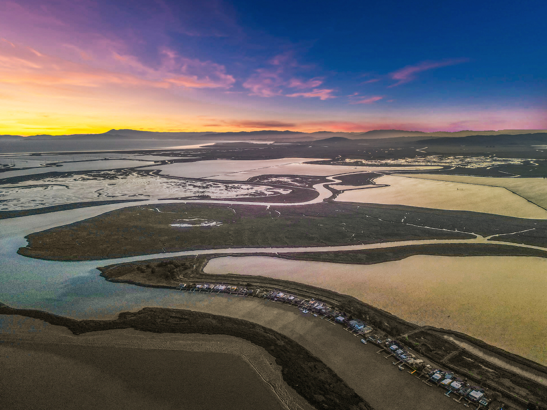 Aerial drone of waterfront property